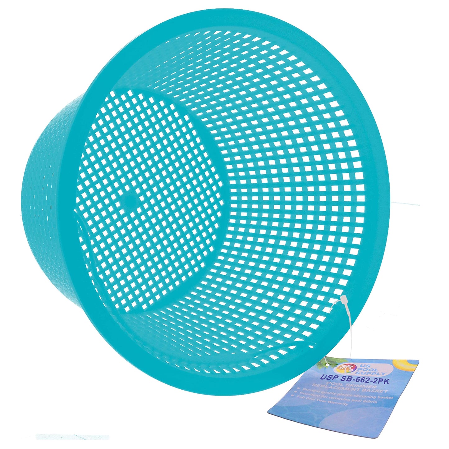 U.S. Pool Supply Swimming Pool Teal Blue Plastic Skimmer Replacement Basket (Set of 2) - Skimmer Basket for Inground Pool, Skim Filter Remove Leaves Debris - 8" Top, 5.5" Bottom, 5" Deep, Not Weighted