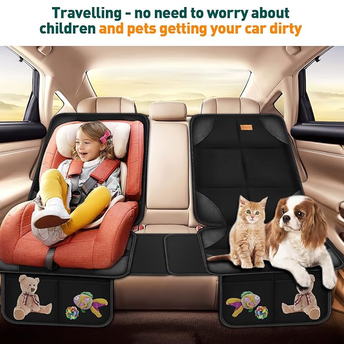 Bacgnyer Car Seat Protector, 2 Pack of Seat Protectors, Thickest Padded 600D Fabric Padding, Waterproof, Durable, Anti Slip Backing, Child Seat Protection, Suitable for Babies, Toddlers, Children