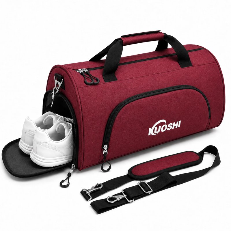 KUOSHI Men's Gym Bag with Shoe Compartment - Sport Duffle Bag for Men & Women, Water Resistant Travel Bag with Wet Pocket, Small Weekender Overnight Bag, Workout Bag with Luggage Sleeve-56L Red
