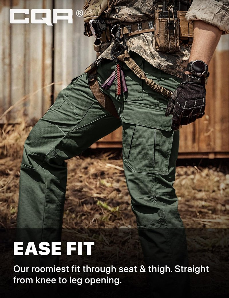 CQR Men's Tactical Pants, Water Resistant Ripstop Cargo Pants, Lightweight EDC Work Hiking Pants, Outdoor Apparel, Raider Mag Green Kelp, 42W x 32L