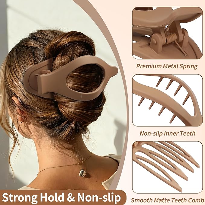 5.5 Inches Extra Large Flat Hair Clips for Women, 4 Pack XL Big Claw Clips for Thick Hair, Oversized Matte Strong Hold Non-slip Flat Claws, Khaki