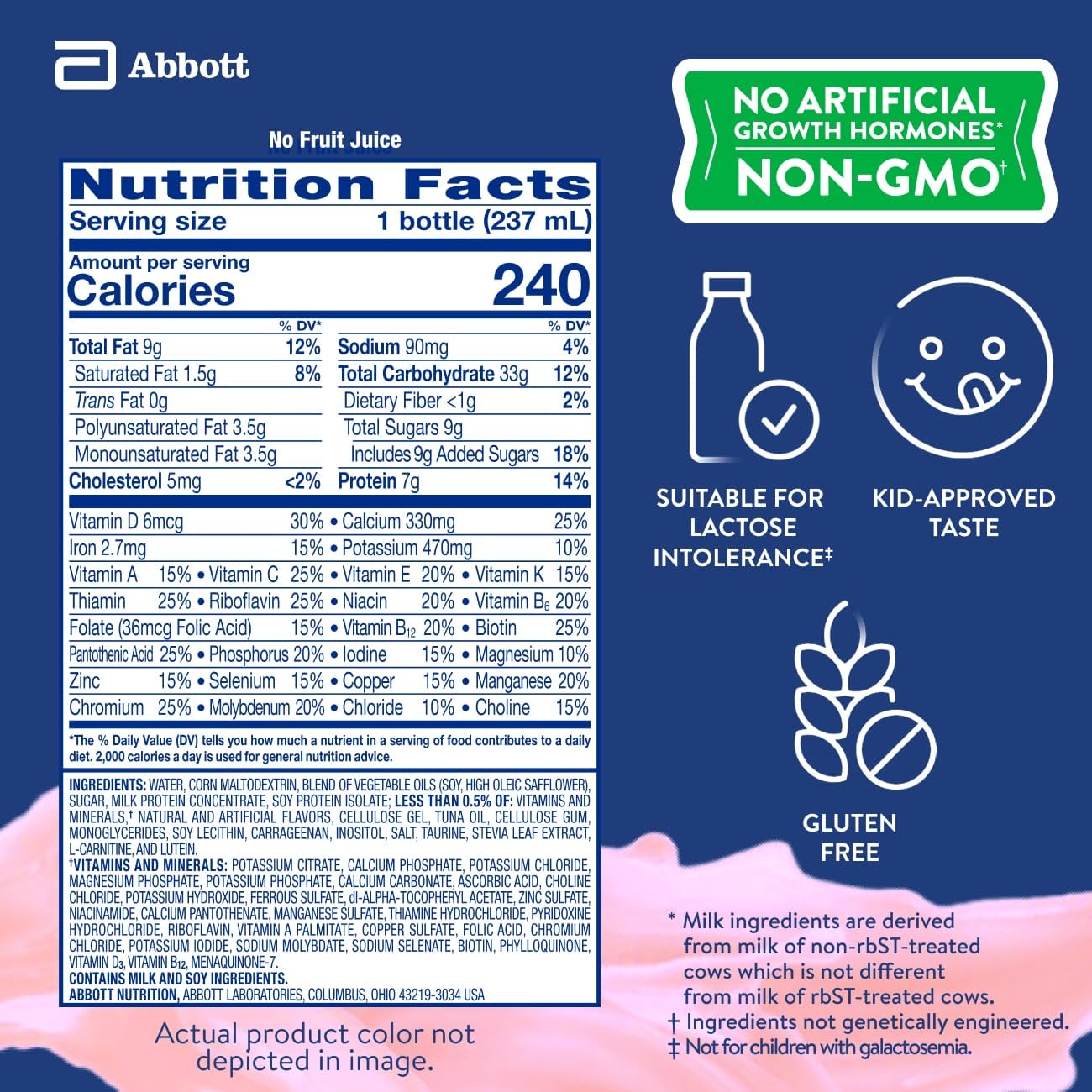 PediaSure Grow & Gain with Immune Support, 27 Vitamins & Minerals for Kids, 7g Protein, Non-GMO, Gluten-Free, Strawberry, 8-fl-oz Bottle, Pack of 24