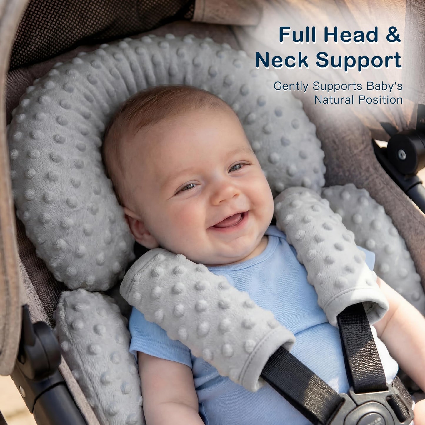 Pro Goleem Infant Car Seat Head Neck Body Support, Ultra-Soft Minky and Microfiber Newborn Car Seat Insert, Perfect for Car Seat, Stroller, 2-in-1 Reversible, for Boys and Girls, Gray
