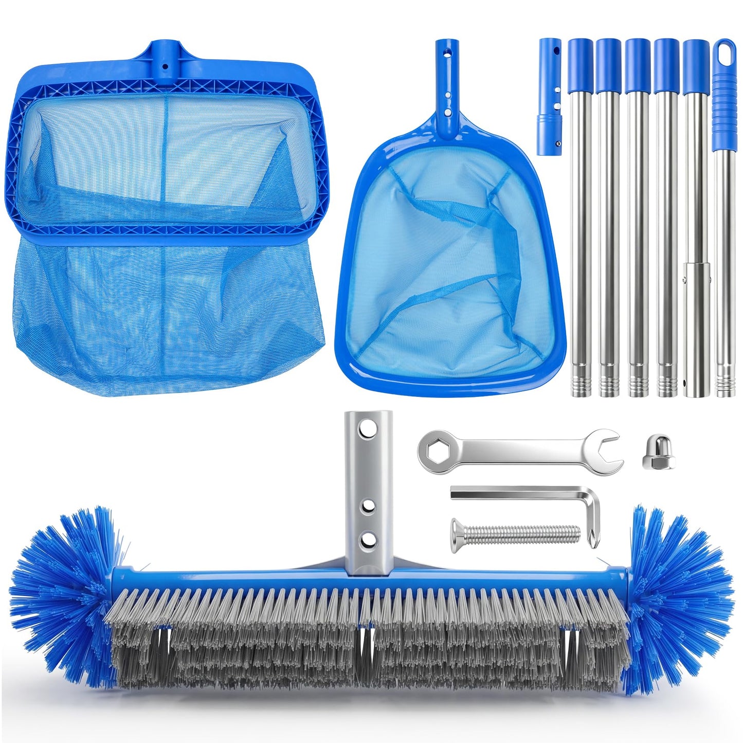 Pool Cleaning Kit with Telescopic Pole, Pool Net with Pole & Dual Skimmers – Premium Pool Accessories for Inground Pools