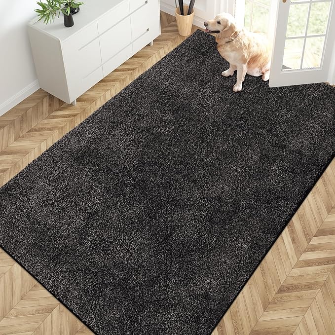 PURRUGS Easy Care Area Rug 4.5ft x 7ft, Non-Slip Washable Entryway Rug, Dog Door Mat, Stain Resistant Accent Rug for Hallway, Living Room, Bedroom and Mudroom, Charcoal