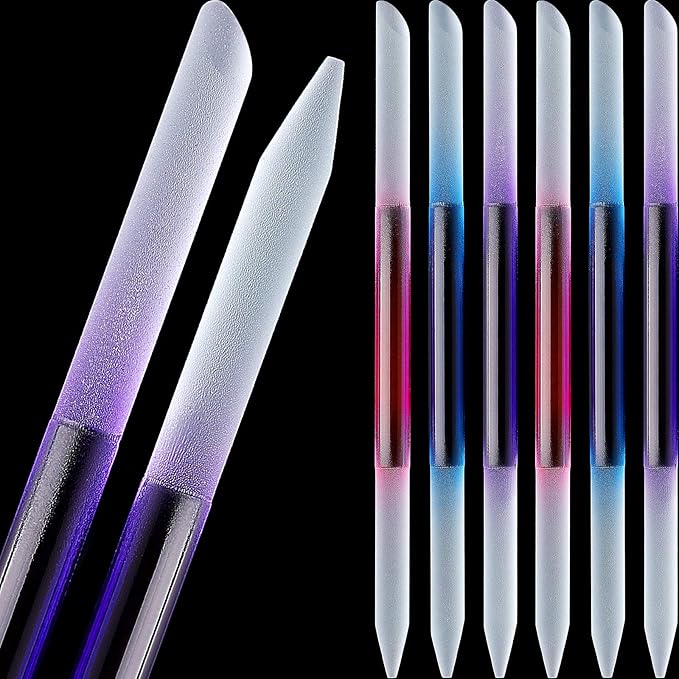 Maitys 6 Pieces Glass Cuticle Pusher Glass Cuticle Stick Set Double Sided Crystal Nail Files Precision Manicure Pedicure Pusher Tools(Pink, Blue, Purple)