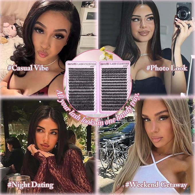 Lash Clusters 80D 100D Wispy Eyelash Clusters 544PCS Fluffy Cluster Eyelash Extensions D Curly Individual Lashes PestaÃÂ±as Postizas 8-16MM Lashes Extensions for Beginners withThin Band by zenotti