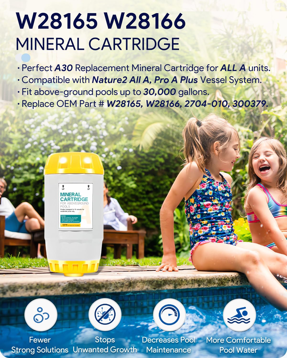 W28165 Replacement for Nature2 A30 Mineral Cartrigde W28166 for All A, Pro A Plus Vessel System AboveGround Pool, for up to 30,000 gallons Pool, 2704-010, 300379