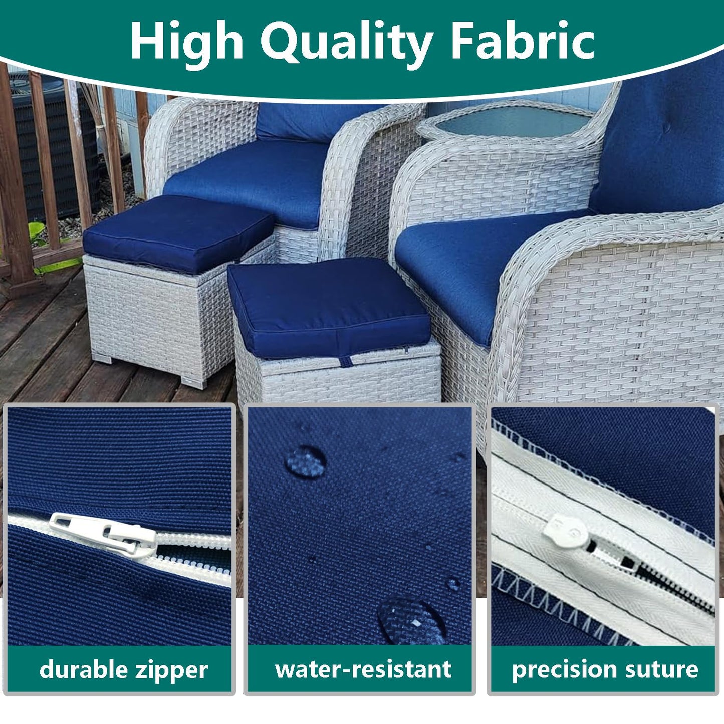 FLYMEI Patio Cushion Covers 16x16x2.5 Waterproof Outdoor Seat Cushion Slipcover Replacement 2 Packs for Rattan Chair Sofa, Navy Blue
