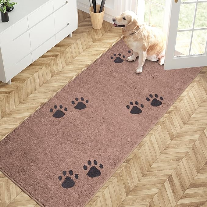 PURRUGS Dirt Trapping Door Mat 32" x 70", Non-Skid/Slip Machine Washable Microfiber Entrance Rug, Shoes Scraper, Dog Doormat, Super Absorbent Floor Mat for Muddy Wet Shoes and Paws, Light Brown