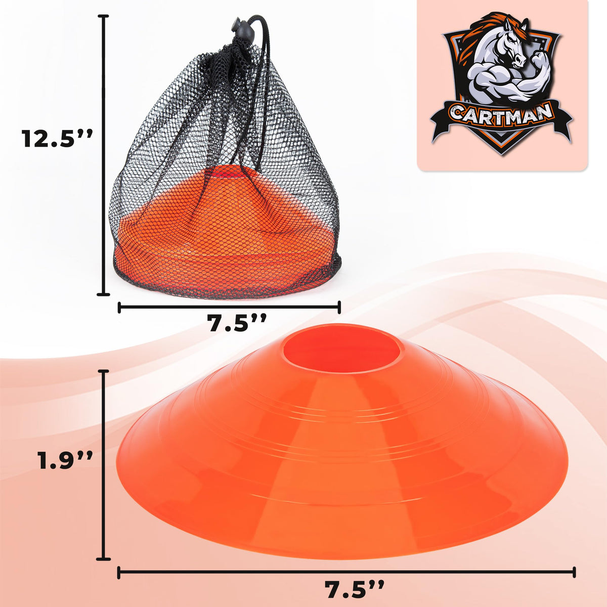 CARTMAN 24 Pack Disc Cones Agility Soccer Cones with Carry Bag, Sports Training Cones for Soccer Practice, Skating, Football, Basketball