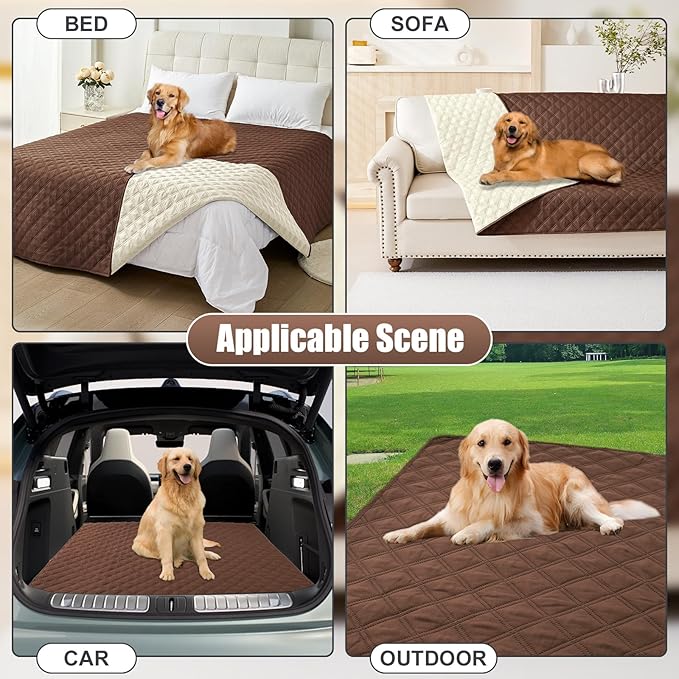 Smiry Waterproof Dog Bed Cover Pet Blanket, Soft Washable Dog Blanket for Furniture Bed Couch Sofa Reversible, Checkered (52"x82", Brown/Beige)