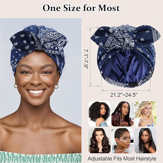 Ababalaya Satin Lined Beanies for Women Chemo Headwear Silky Lined Cotton Sleeping Cap