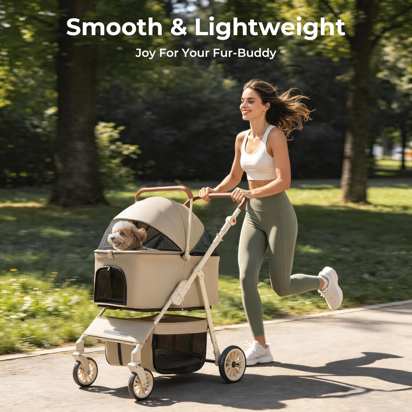 Dog Cat Stroller for Small & Medium Pets up to 55 lbs, Foldable Pet Stroller with Detachable Carrier, 4 Swivel Wheels, Adjustable Handle & Canopy