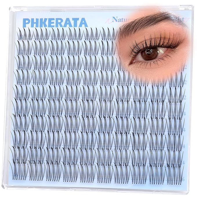 PHKERATA Natural Lash Clusters Manga Eyelash Clusters, Wispy C Curl Clusters Eyelash Extensions Invisible Clear Band, Korean Lashes Look DIY Lash Extensions, Fairy PestaÃÂ±as Postizas Naturales