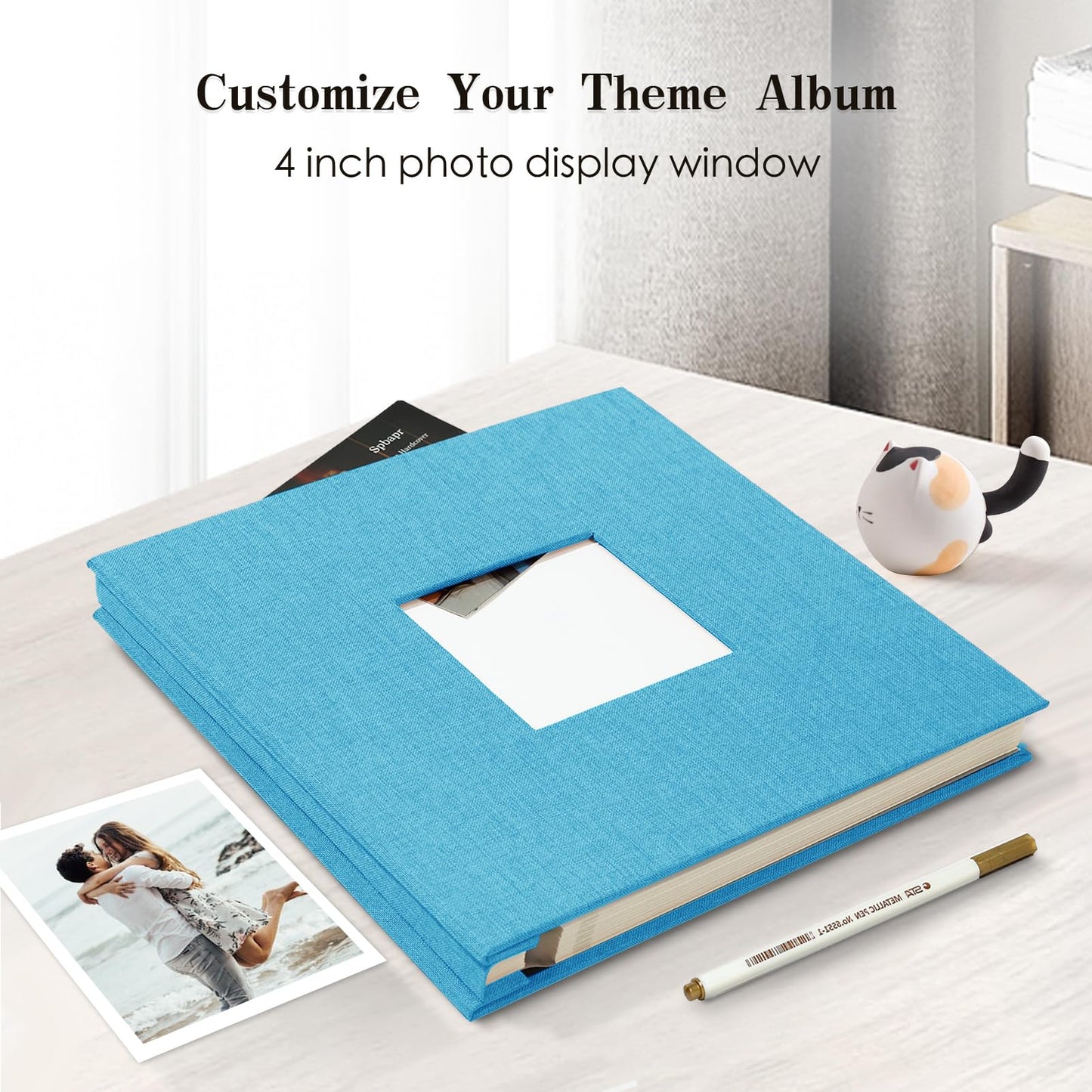 Spbapr Large Photo Album Self Adhesive 60 Pages Linen cover DIY Magnetic Scrapbook album with A Metal Pen Hold 3x5 4x6 5x7 6x8 8x10 Pictures