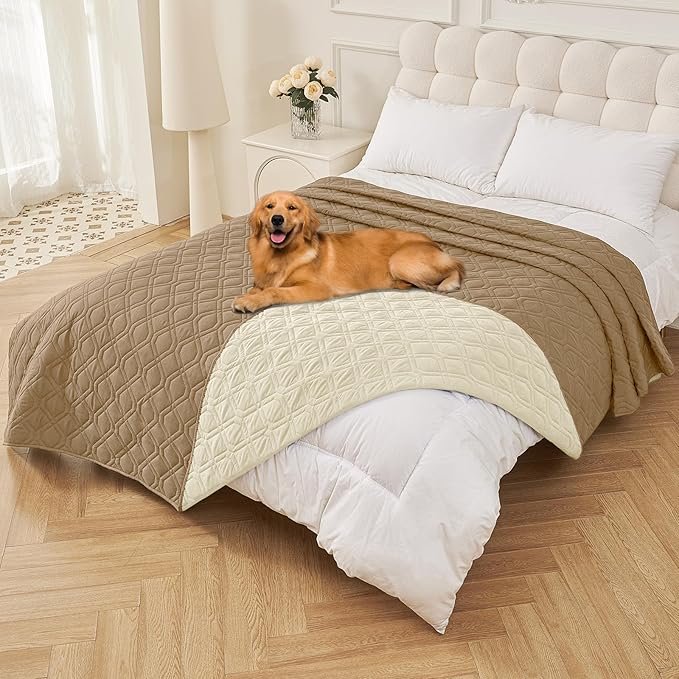 Smiry Reversible Waterproof Couch Covers for Sofa, Washable Dogs Pet Couch Covers for 3 Cushion Sofa Pet Friendly, Water Resistant Furniture Protector Slipcover, Geometric (82"x120", Camel/Beige)