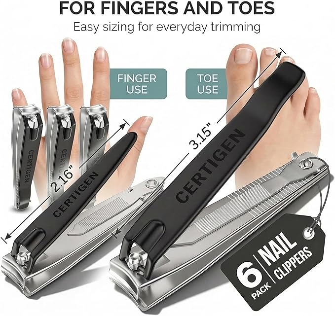 Nail Clippers Set 6 -Pack - Includes Toenail Clippers, Fingernail Clipper, and Finger Nail Clippers for Men and Women Adult, Toe Nail and Fingernail Clipper Kit