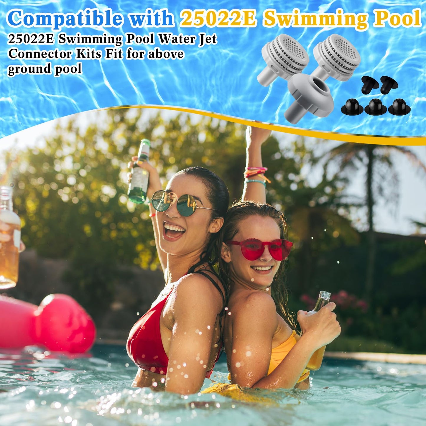 Pushglossy 1 Set Swimming Pool Water Jet Connectors Replacement Parts Kit Small Strainers with Pool Outlet Strainers, Inlet Nozzles and Hole Plugs with 1.25 Inch Fittings (Black,Grey)