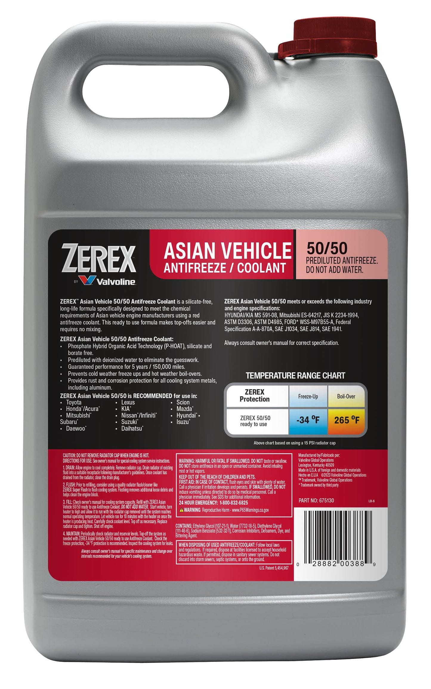 Zerex Asian Vehicle Red Silicate and Borate Free 50/50 Prediluted Ready-to-Use Antifreeze/Coolant 1 GA