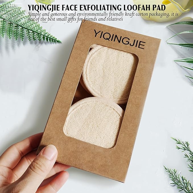 YIQINGJIE Natural Loofah Exfoliating Face Scrubber (4Pack), Facial Scrubber Loofa Pads,Clean Blackheads Without Hurting The Skin, Luffa for Women and Men,Beige