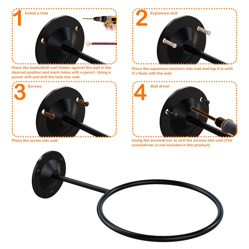 Suchek Metal Ball Holder Rack Wall Mounted, Display Wall Storage for Soccer, Basketball, Volleyball, Rugby, Football (2 Pieces, Black)