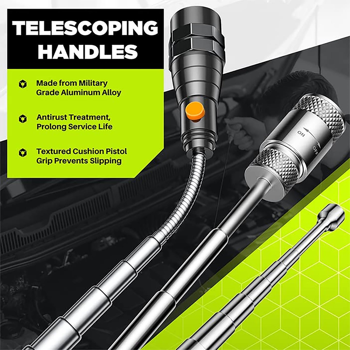 Telescoping Magnetic Pickup Tool Set, Inspection Mirror Telescoping, LED Flashlight, Cool Gadgets for Men, Gifts for Dad, Husband, Kids, Boyfriend, Magnet Stick