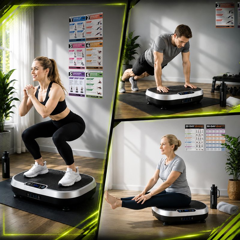 POCAZONE Vibration Plate Workout Poster, Full-Body Exercises + 30-Day Personalized Plan, Beginner to Advanced Guidance, Fits All Vibration Machines, Home Fitness & Recovery