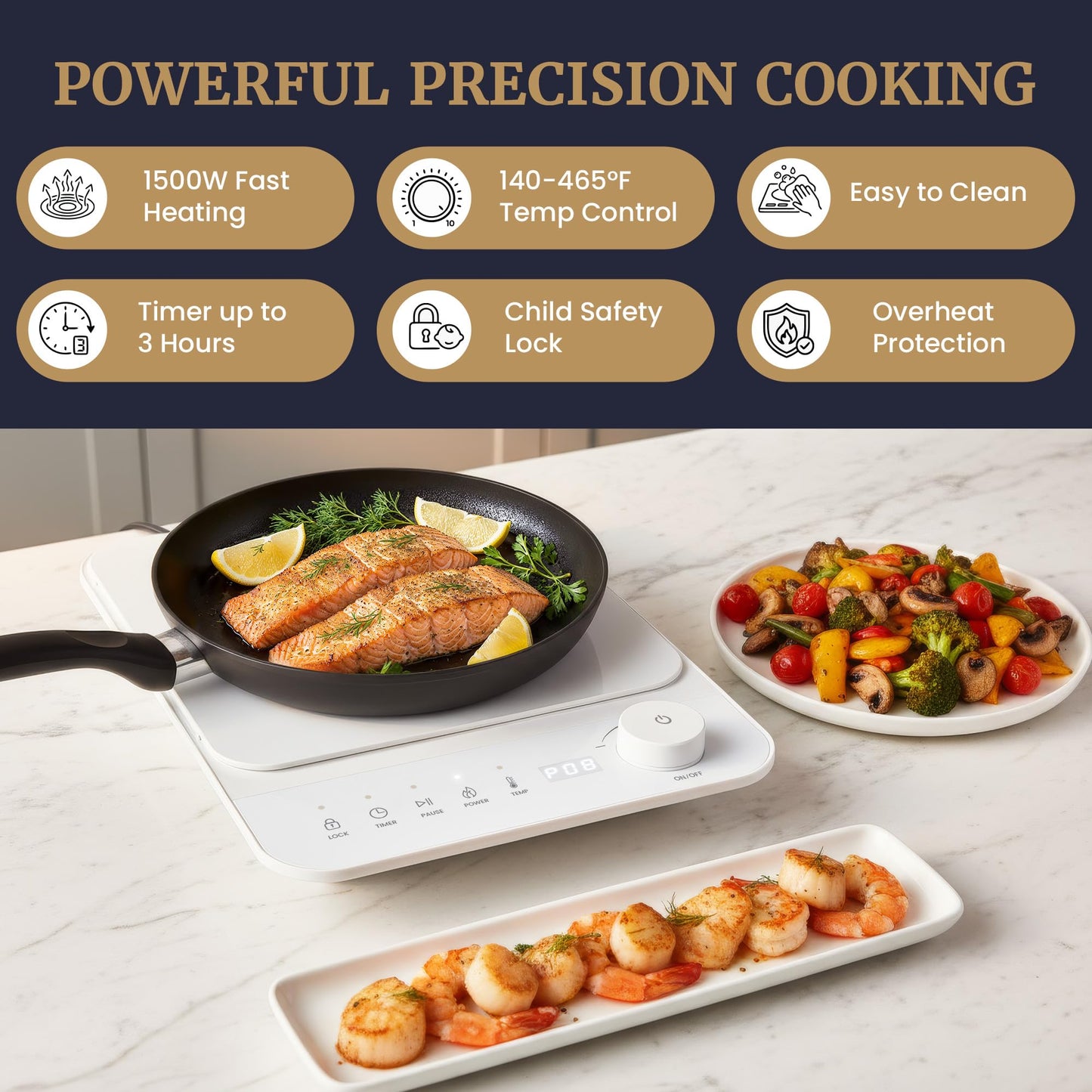 Elite Gourmet Slim Portable Induction Cooktop, 1500W Countertop Burner with 10 Power Levels & Temperature Control (140°F–465°F), Ultra-Slim 2" Design, Digital Touch Controls, Timer & Child Lock