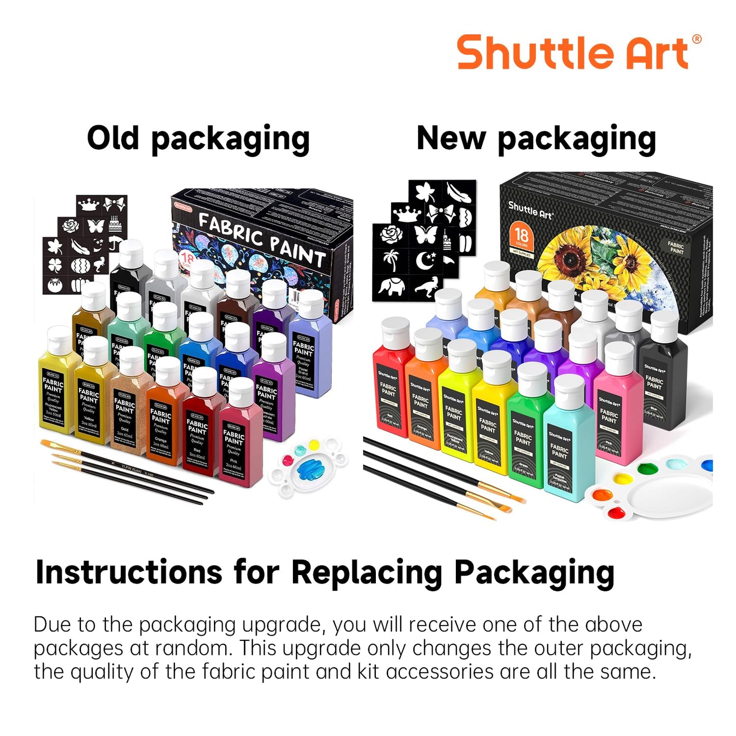 Shuttle Art Fabric Paint, 18 Colors Permanent Soft Fabric Paint in Bottles (60ml/2oz) with Brushes, Palette, Stencils, Non-Toxic Textile Paint for T-Shirts, Shoes, Jeans, Bags, DIY Projects&Art