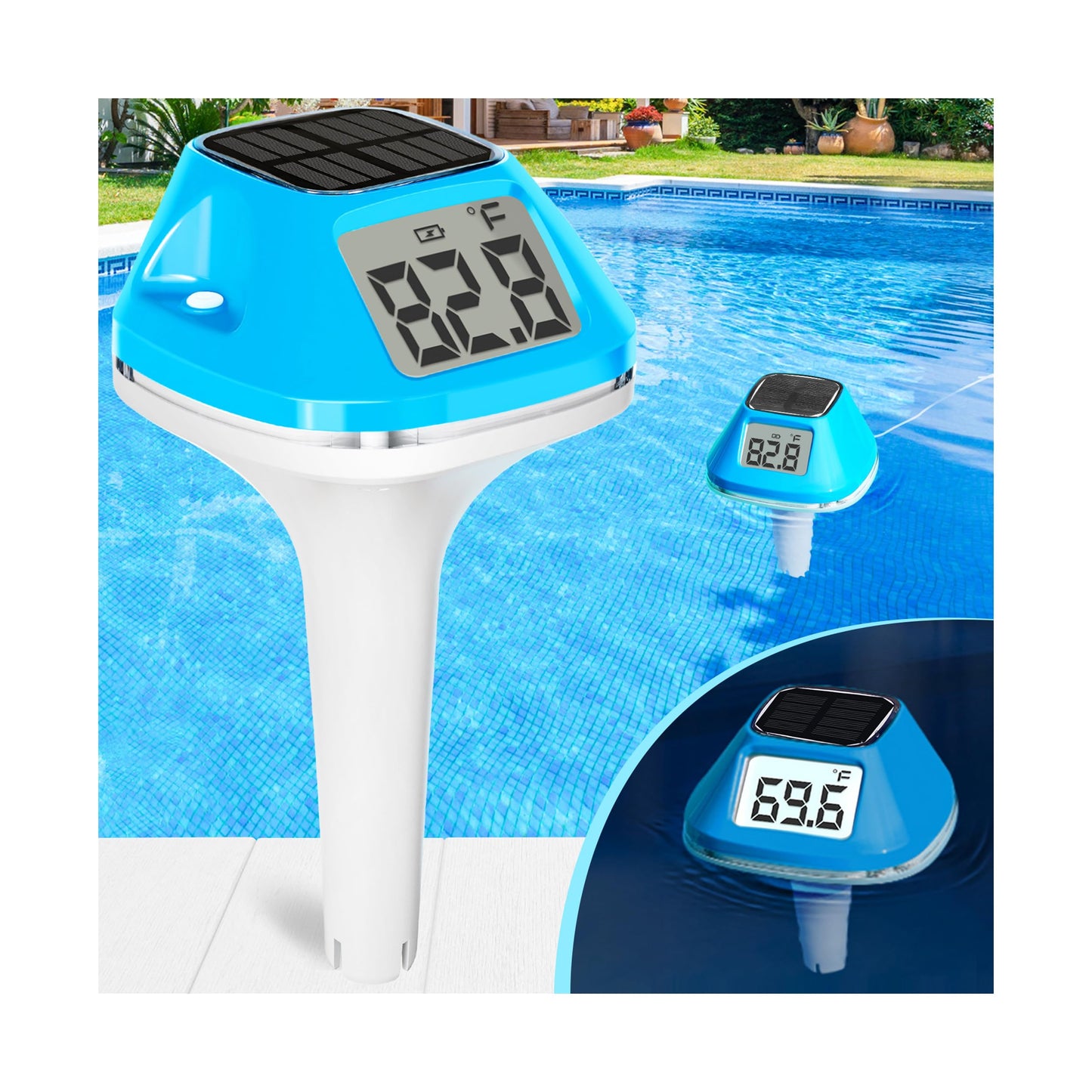 DeeprBlu 2026 New Iteration Solar Digital Pool Thermometer with Rope, Easy Read Extra Large Backilt LCD Display Floating Pool Thermometer, IP68 Waterproof Pools Water Temperature Gauge for Hot tub,Spa