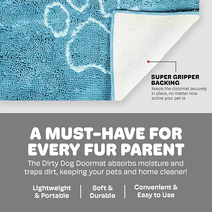 Dog Gone Smart Dirty Dog Doormat - Fast Drying Rug with Super Gripper Backing for Clean Floors - Super Absorbent and Machine Washable Mat for Muddy Paws - Aqua