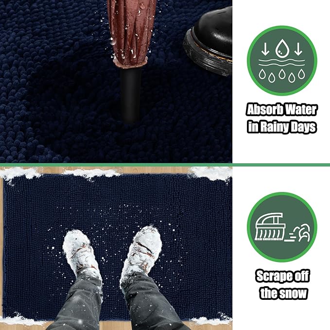 IM HOME Chenille Absorbent Outdoor Doormat 48" x 30", Washable Muddy Door Mats for Dog Non Slip Indoor Doormat Dog Mat for Muddy Paw Front Inside Doormats for Entryway Navy Blue