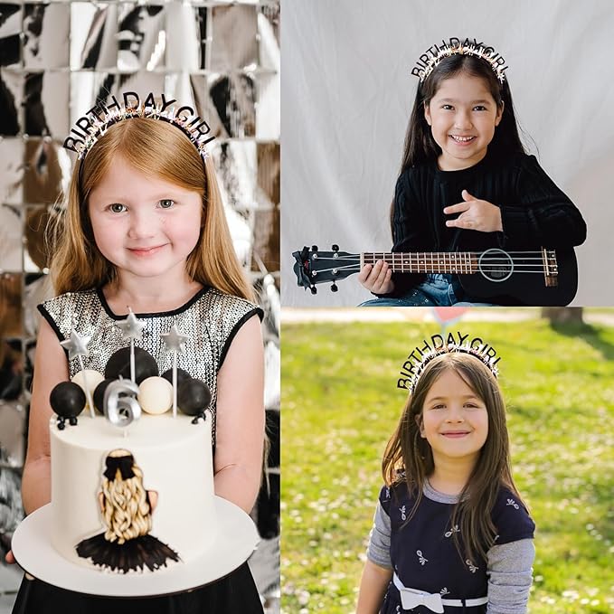CIEHER Black Birthday Girl Headband Birthday Crown for Women Girls