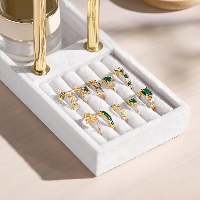 2 Tier Bracelet Holder Display - Detachable T Bar White Velvet Bracelet Holder, Jewelry Holder Organizer for Bracelet, Necklace, Earrings, Rings