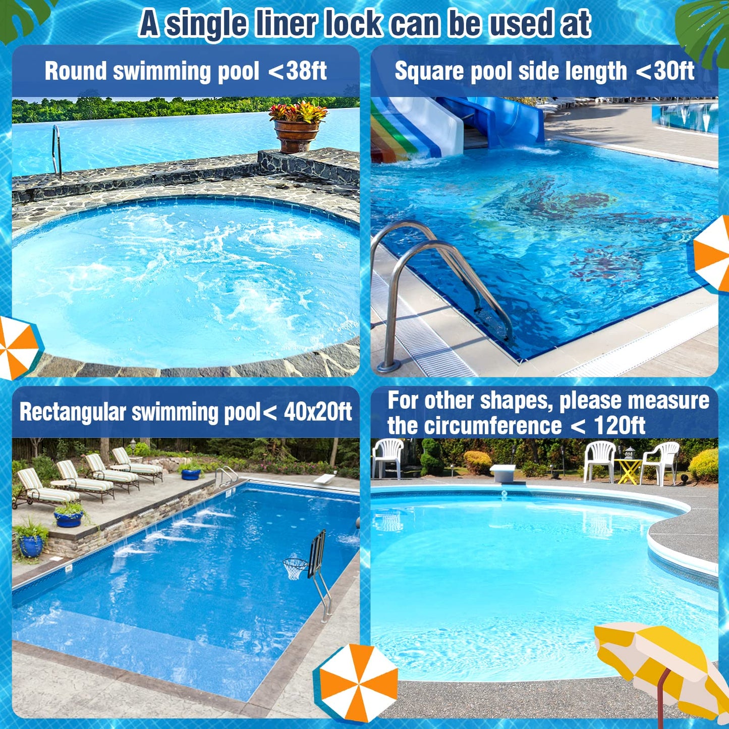PAMASE 120ft Liner Lock - Inground Swimming Pool Beaded Wedge T-Shape Lock Roll, Flexible PVC Pool Liner Patch Kit for Above-Ground Pool - White