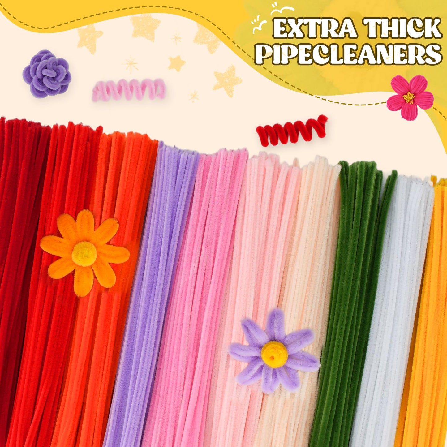 1000PCS Pipe Cleaners Flower Kit, Pipe Cleaner Bulk Craft Flower Making Kit with Instruction, 8 Colors Thick Chenille Stems for Arts DIY Craft Supplies with Greeting Card, Floral Wires, Tape, Stamen