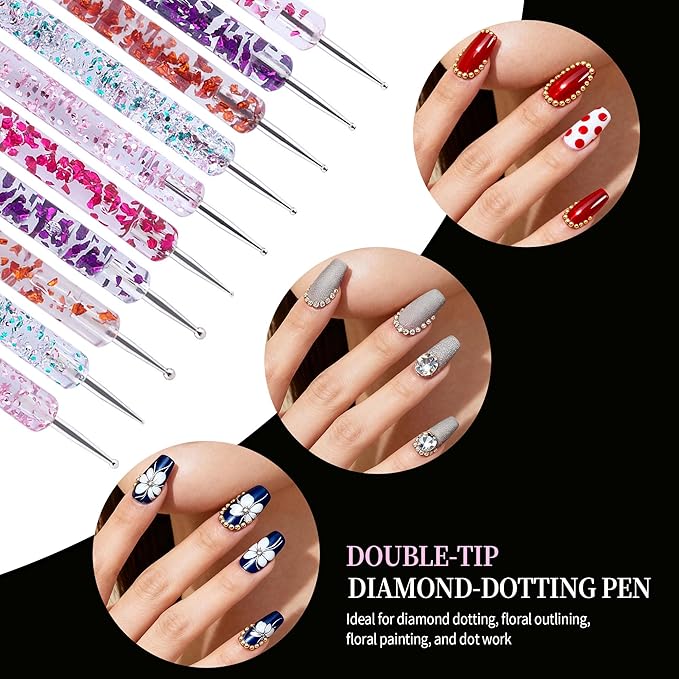 Artdone 34pcs Nail Art Brushes, Nail Art Tool Set, Dotting Tools, Dust Striping Brushes for Long Lines, Drawing Pen Kit For Gel Polish Design Supply