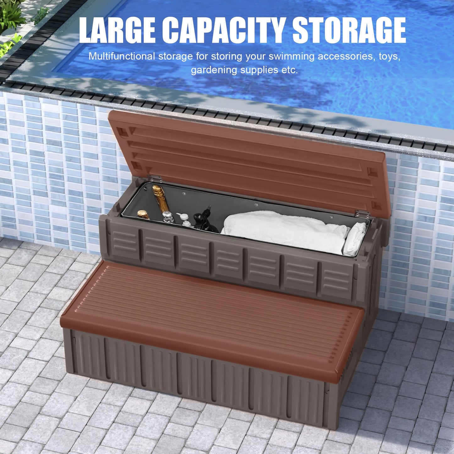 Hot Tub Steps, Outdoor Spa Steps with Storage, Non-Slip & Sturdy Hot Tub Stairs, 36 Inches Long