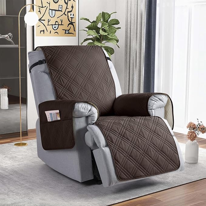 TAOCOCO Waterproof Recliner Chair Covers 30 Inch Wide, Oversized Recliner Covers for Recliner Chair with Pocket, Recliner Slipcovers with Straps Furniture Protector for Kids Pets (30'', Chocolate)