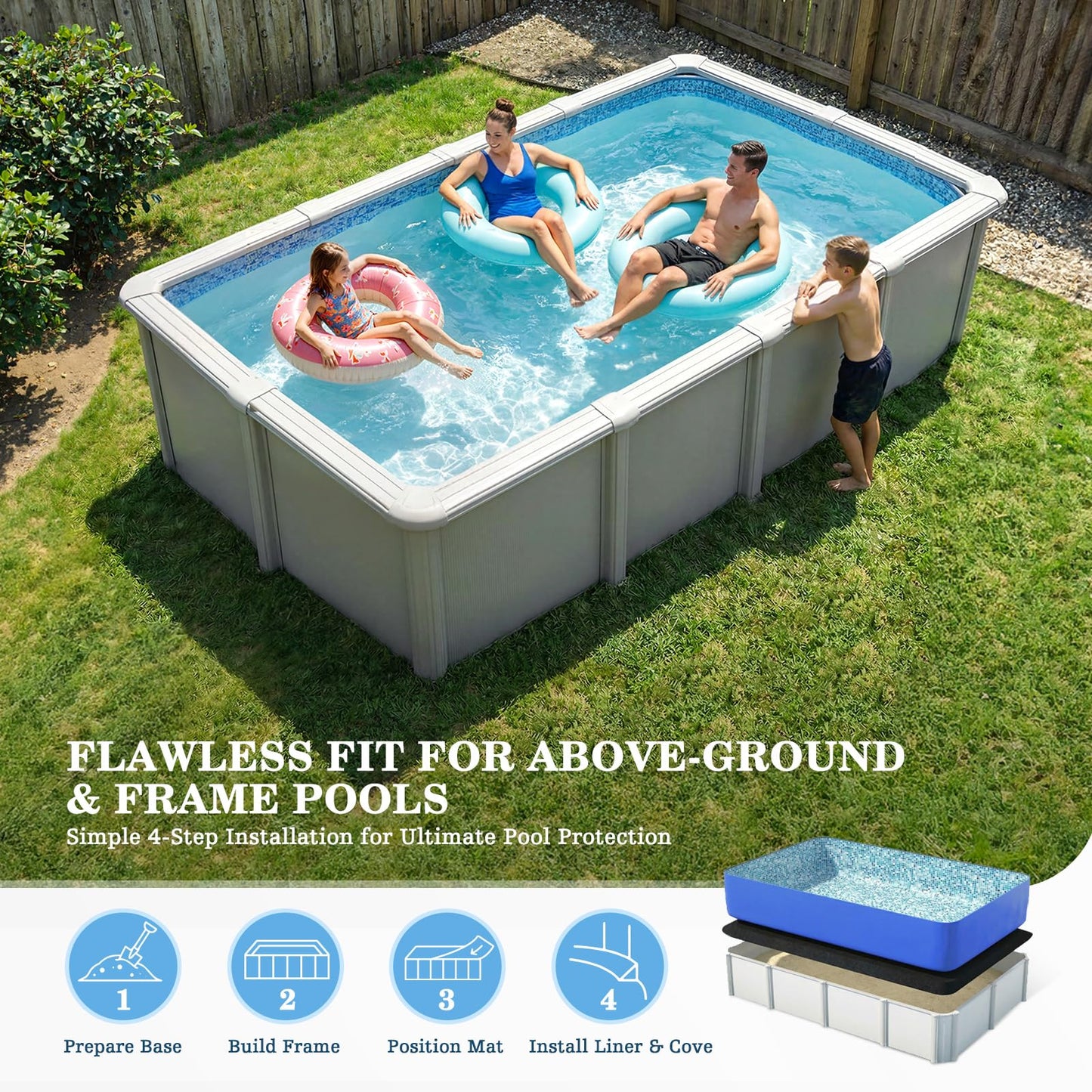 UIRWAY 12 x 20ft Rectangle Pool Liner Pad for Above Ground Pool, [2026 New 300G/M² Thicker Heavy Duty] Black Geotextile Swimming Pool Floor Liner, Puncture Resistant Pool Base, Weed Barrier Protection