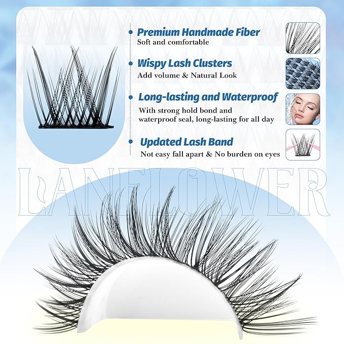 Wispy Lash Clusters Kit Natural Lash Extension Kit C Curved Eyelash Extension Kit 10-16mm Eyelash Clusters Thin Band Cluster Eyelash Extensions Kit 154pcs Individual Lashes by Lanflower