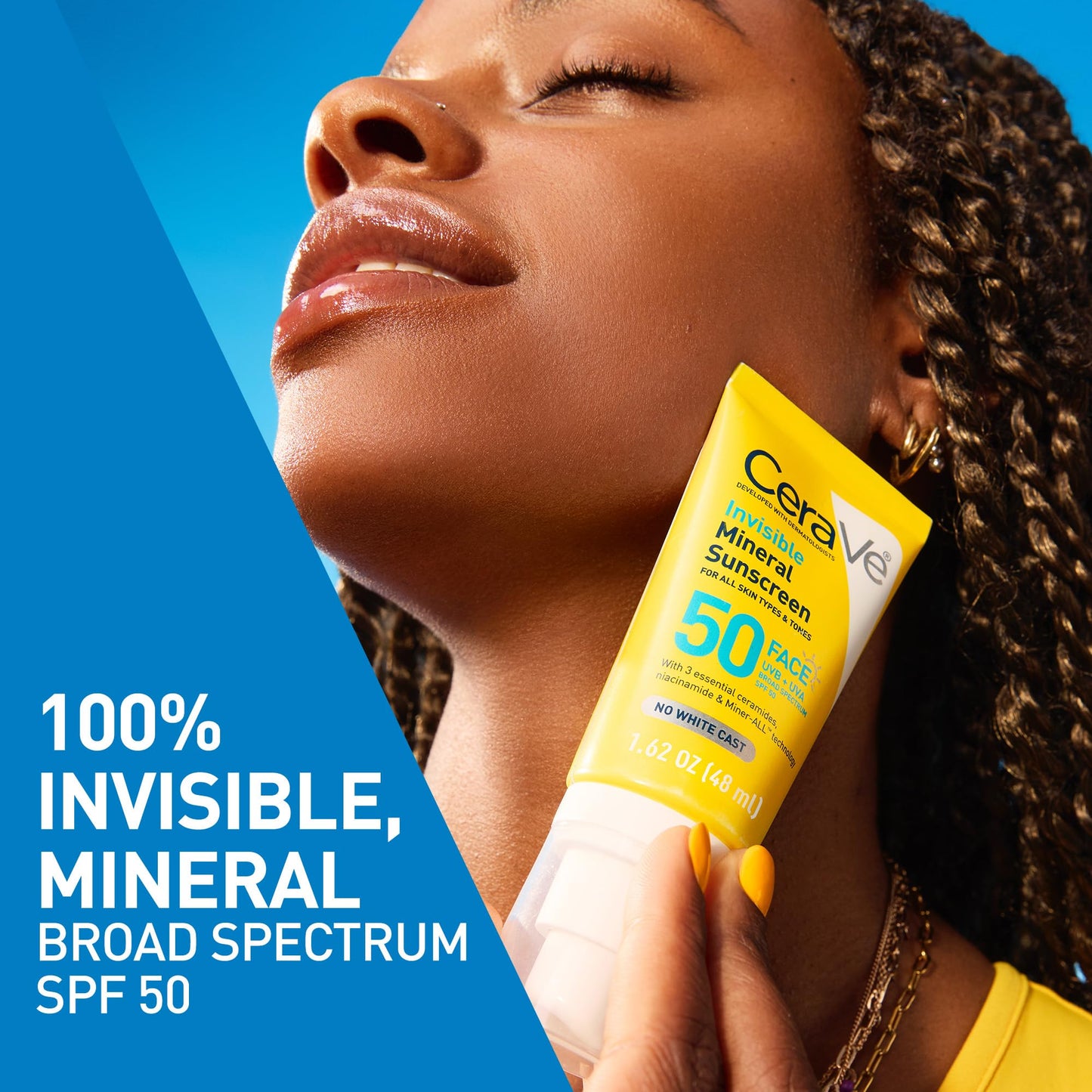 CeraVe Invisible Mineral Sunscreen SPF 50, Face Sunscreen for Sensitive Skin With Zinc Oxide & Titanium Dioxide, Vitamin E + Niacinamide + Ceramides, Oil Free, Travel Size 1.62 oz