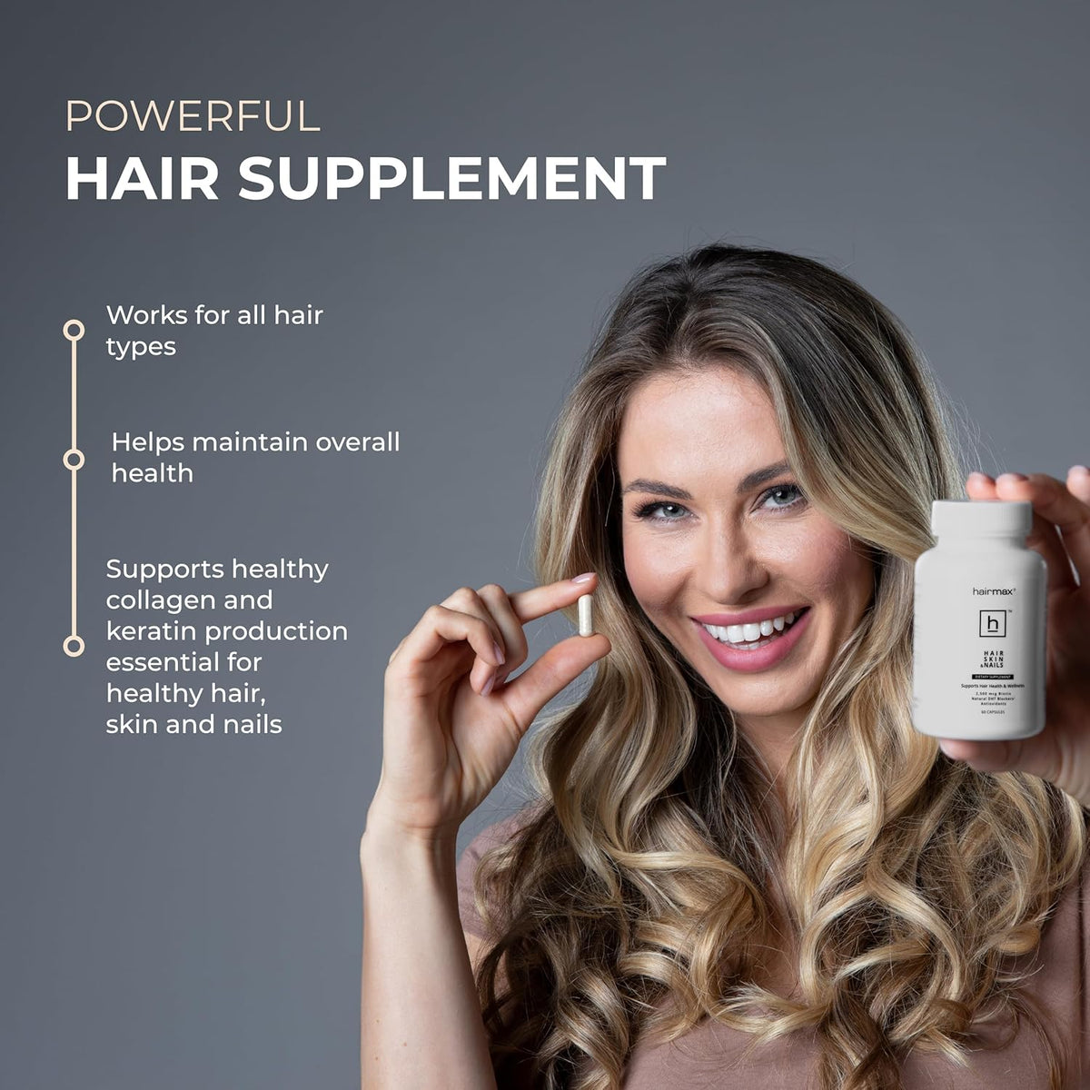 Hairmax for Hair, Skin and Nails Dietary Supplement – Hair Loss and Hair Regrowth Treatment for Women and Men. Contains 2500mcg Biotin, DHT Blocker, MSM & Antioxidants, Pack of 2 Bottles