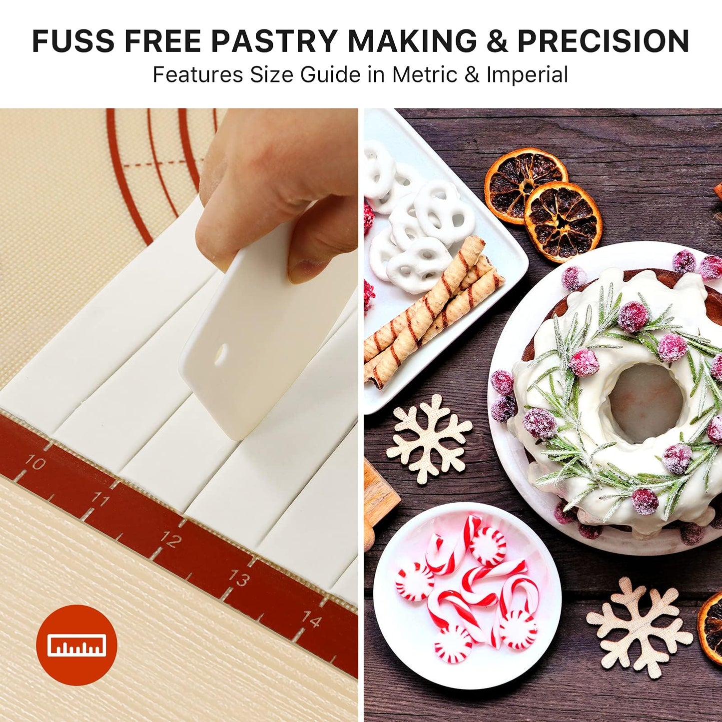 Silicone Baking Mat,28" x 20" Extra Thick Large Non Stick Sheet Mat with Measurement Non-slip Dough Rolling Mat,Reusable Food Grade Silicone Counter Mat for Making Cookies,Macarons,Bread and Pastry