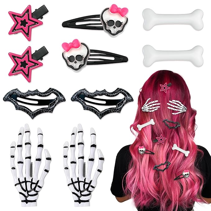 10PCS Y2K Hair Clips Punk Halloween Hair Clip Pastel Goth 90s Ghost Spider Star Skeleton Spooky Hair Accessories for Women Girls
