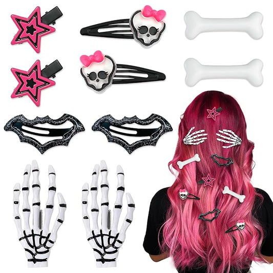 10PCS Y2K Hair Clips Punk Halloween Hair Clip Pastel Goth 90s Ghost Spider Star Skeleton Spooky Hair Accessories for Women Girls