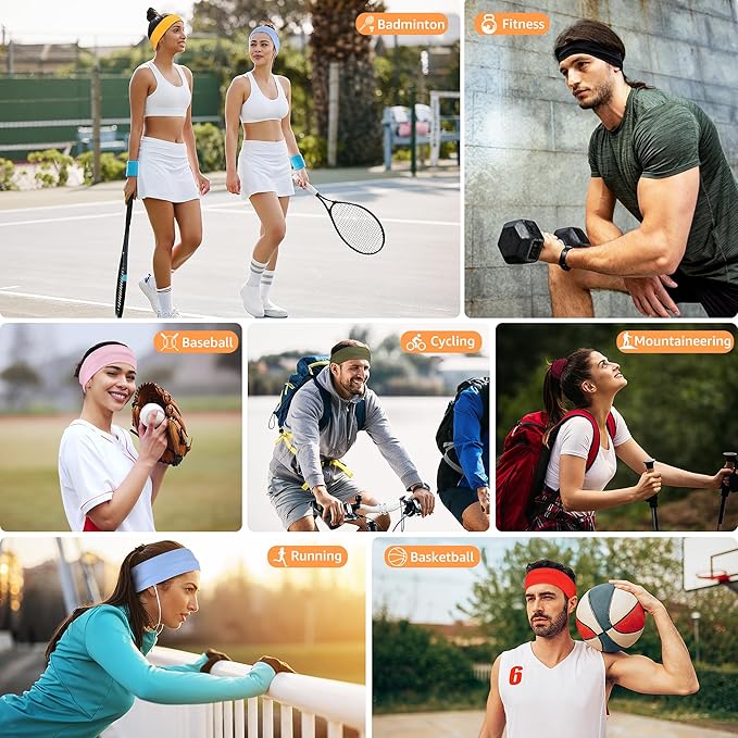 DiyJibb Headbands for Women, Stretchy Non Slip Soft Cotton Cloth Hair Bands for Sports, Workout, Yoga and Running, 7pcs