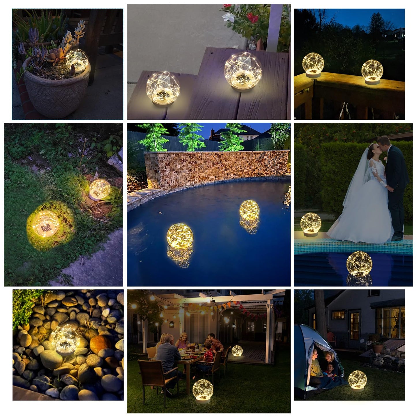 LENONE Floating Pool Lights Solar Powered, 6.5 Inch Warm White Light Up Solar Pool Lights That Float, Updated Waterproof Floating Pool Balls for Patio Party Decor(2 Piece)