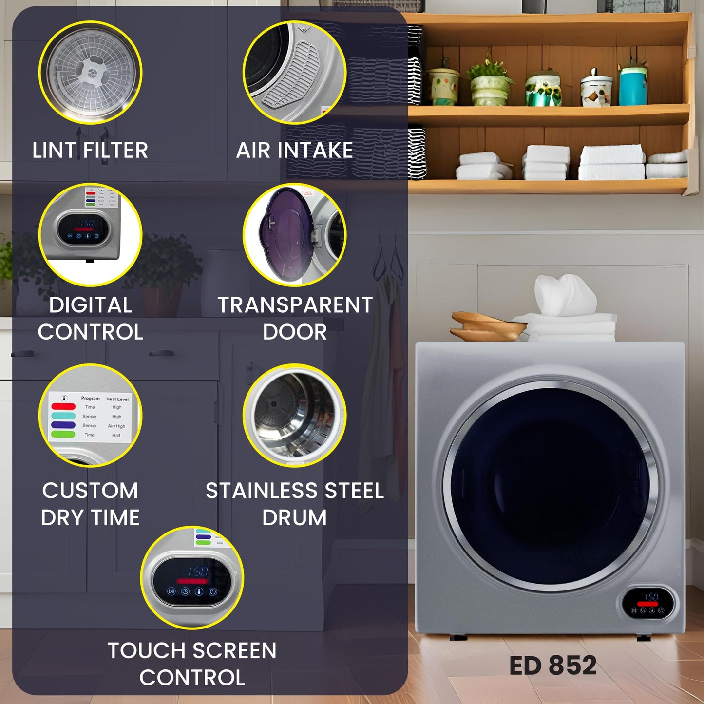 Equator Premium Stackable 15 Lbs Washer 1.62cf 110V+Vented Digi Dryer 3.5cf 110V in White